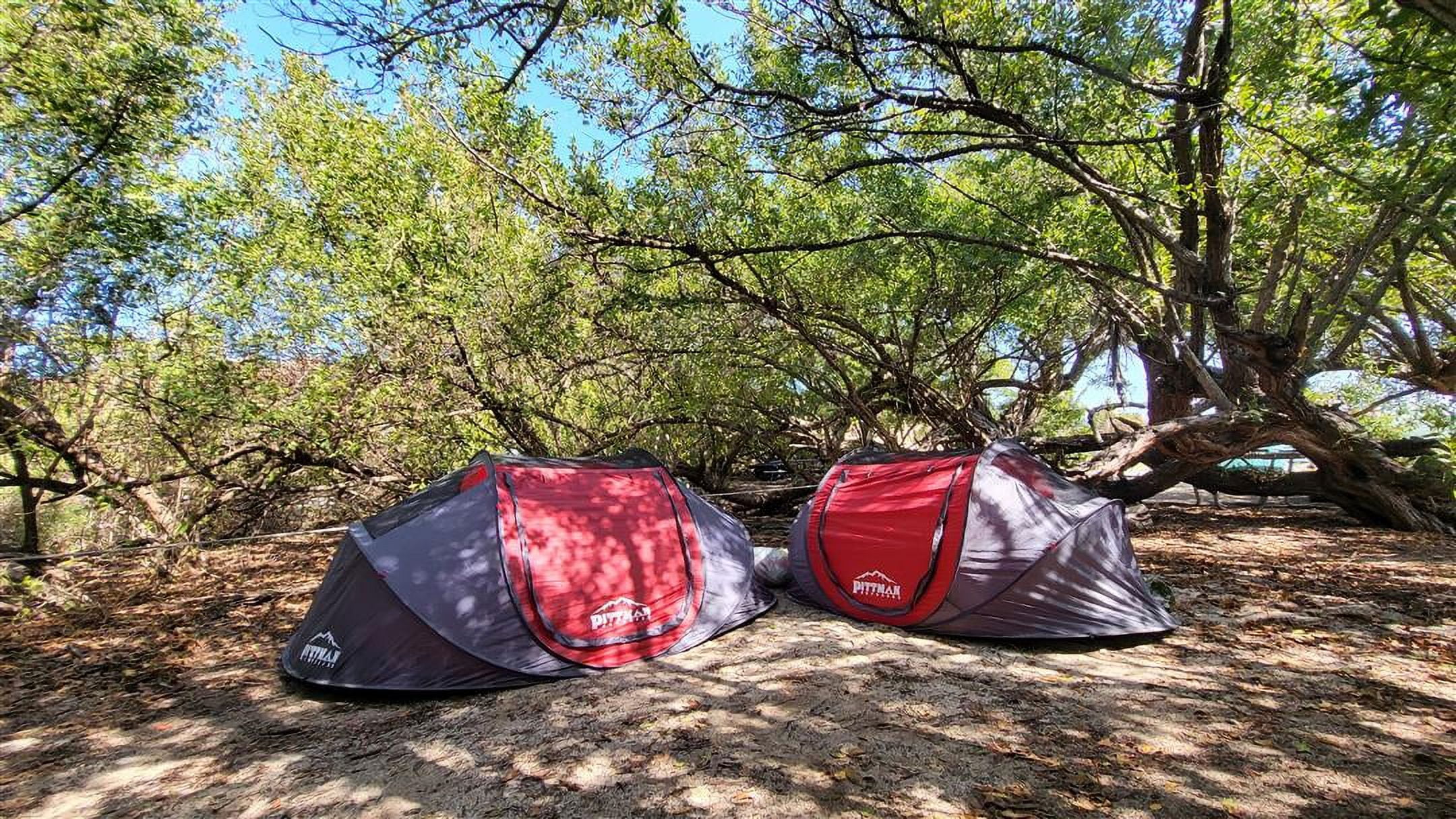Pittman Outdoors 2 Person Instant Camp Tent, Auto Setup Pop Up Tent, Waterproof with Large Mesh Windows