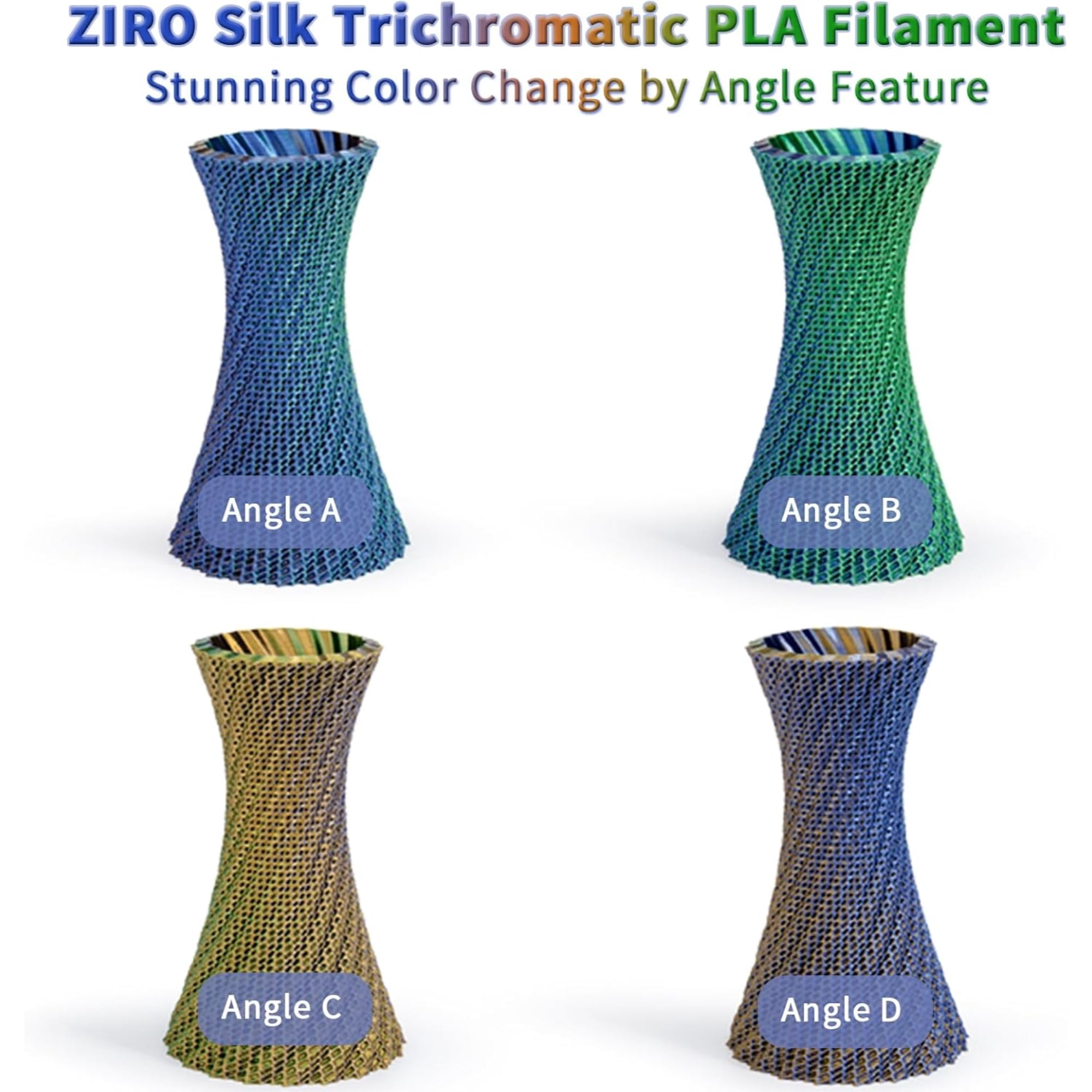 Ziro 3D Tri-color Silk PLA 1.75mm  1kg, Golden Oasis
