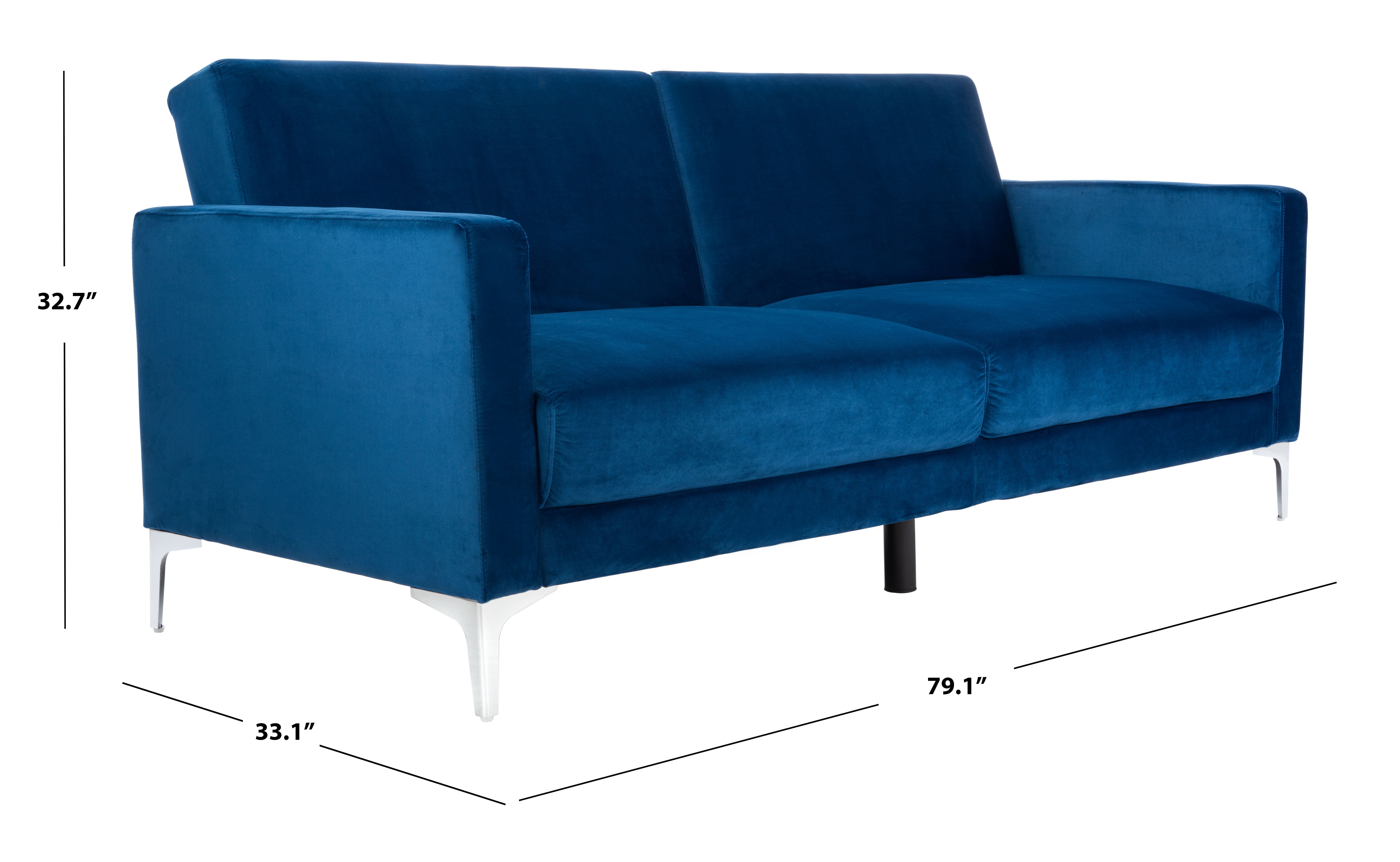 SAFAVIEH Chelsea Transitional Foldable Futon Bed, Navy/Chrome ( 79.1 in. W x 33.1 in. D x 32.7 in. H)