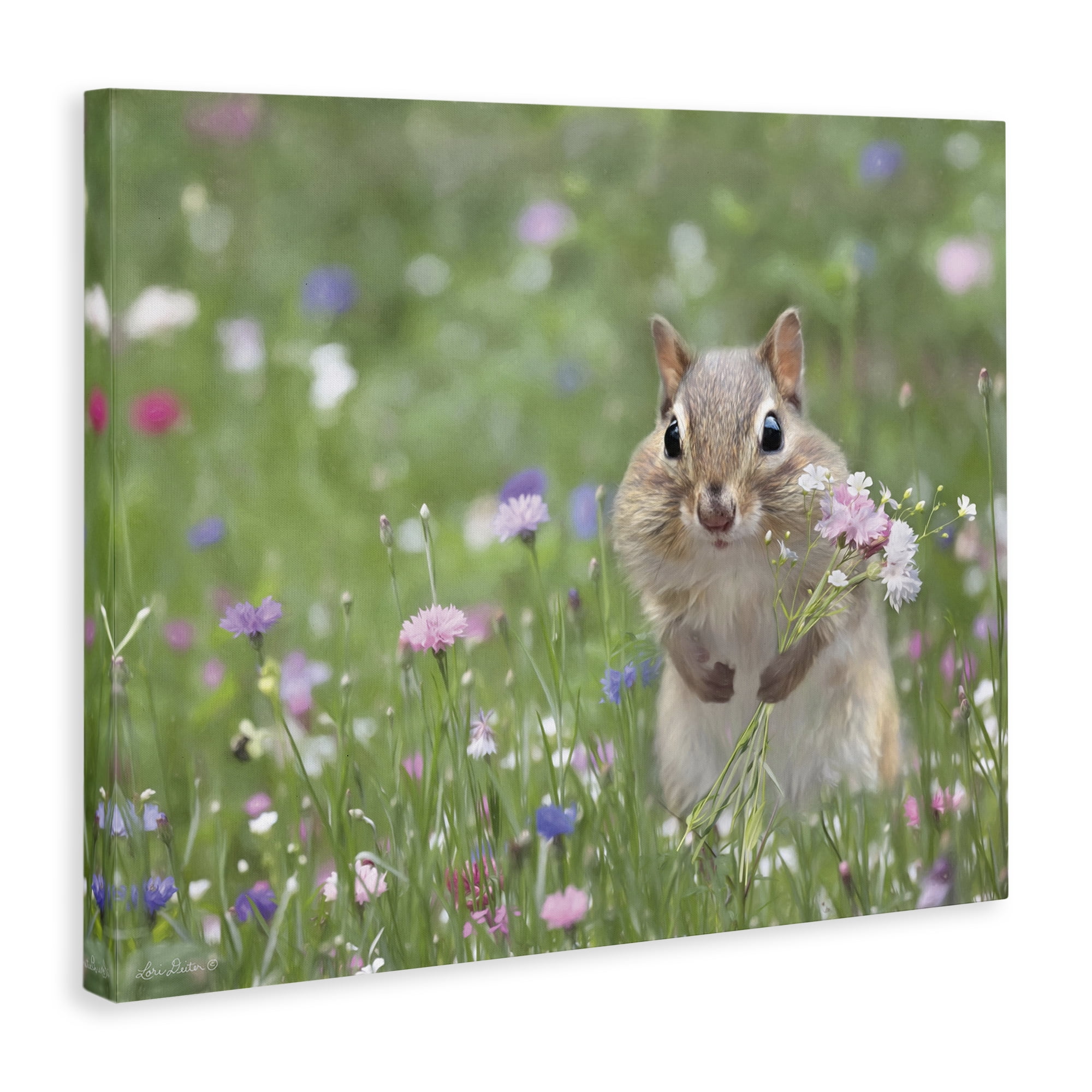 Stupell Industries Chipmunk Picking Flowers Animals & Insects Painting Gallery Wrapped Canvas Art Print Wall Art, 20 x 16