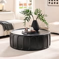 thumbnail image 6 of 35.43" Round Coffee Table, Fiberglass Coffee Table Modern Side Table Handcraft Drum Center Table Accent End Table for Living Room Bedroom Apartment Office, Black, 6 of 7