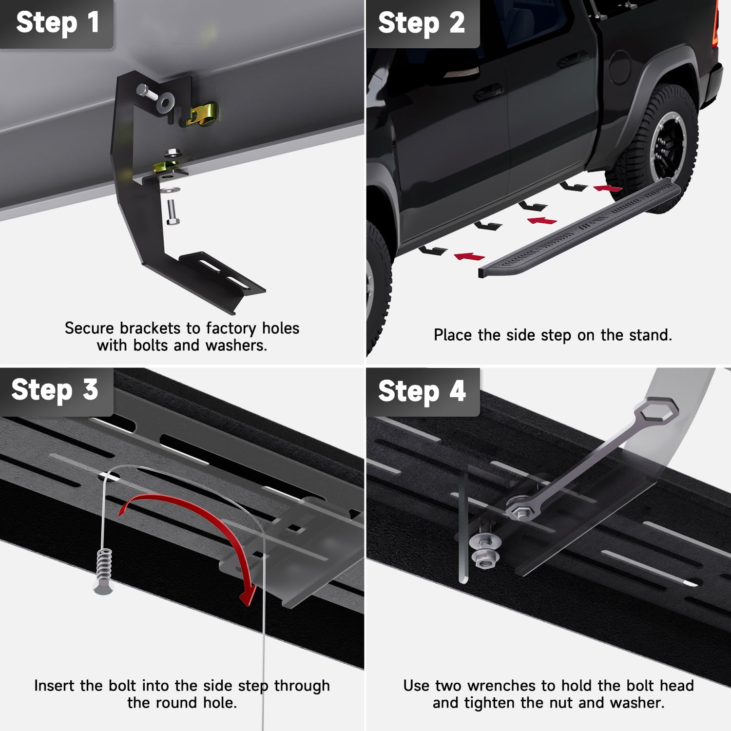 Side Step Running Boards Compatible with 2007-2018 Silverado Crew Cab Running Boards,Chevy Silverado 1500/2500HD/3500HD Crew Cab Side Step, Black Nerf Bars