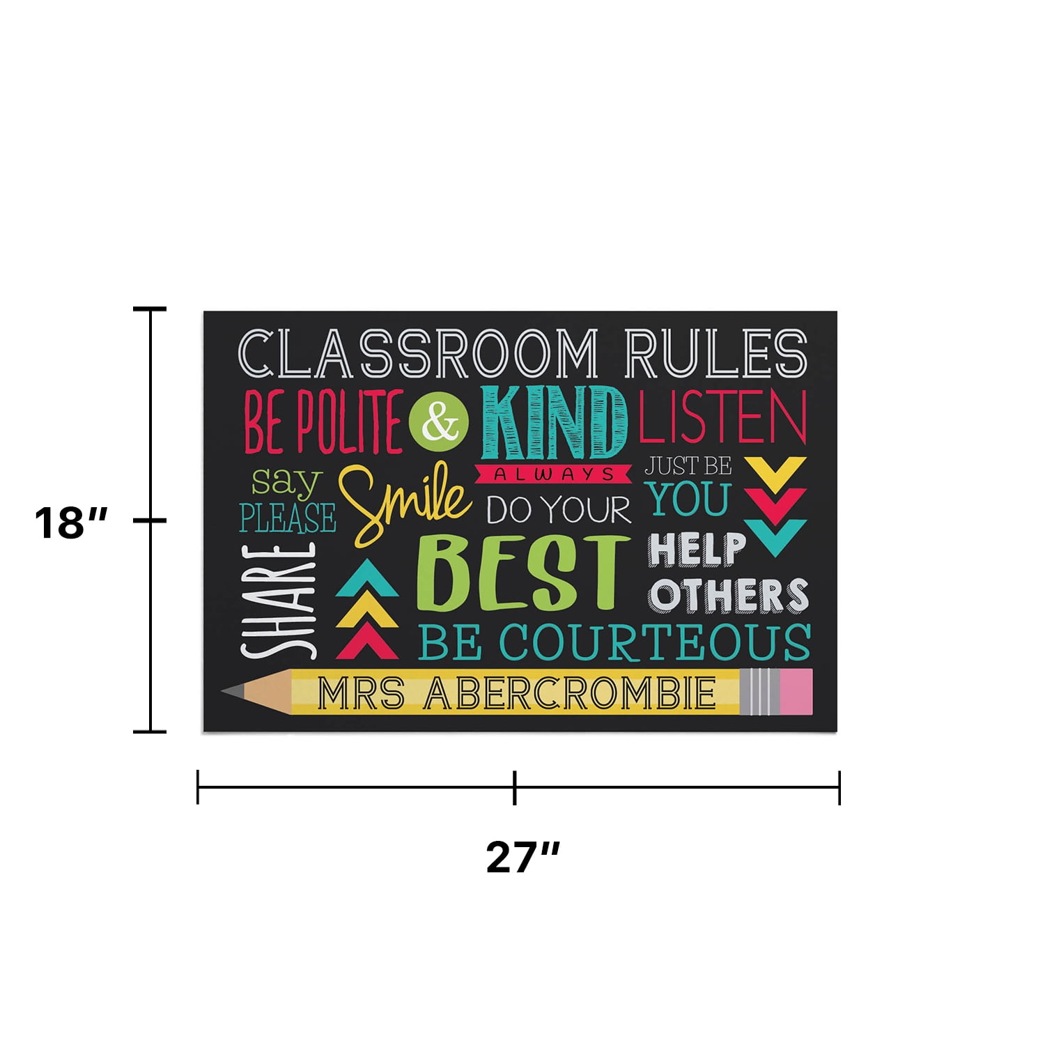 Personalized Planet 27x18 Classroom Rules Personalized Doormat on Durable Indoor Outdoor 1/4" Thick Low Profile Mat with Non Slip Rubber Backing