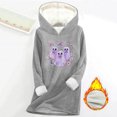 thumbnail image 2 of Riecok Long Hoodies for Women Plus Size Crewneck Long Sleeve Hooded Sweatshirts Fleece Lined Tops Baggy Winter Clothes, 2 of 3