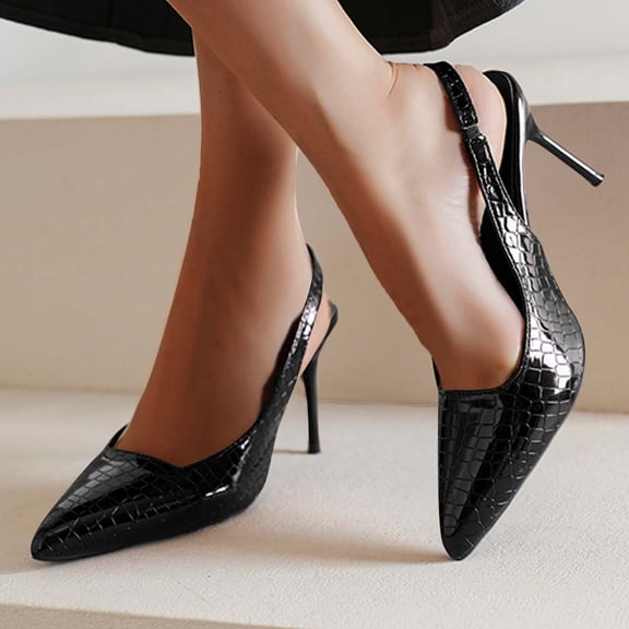 RUIYANQI Women's Pointed Toe Pumps Slingback High Heels Crocodile Patent Leather Dress Shoes Elegant Party Office Evening Stiletto Footwear Black Women Sandal