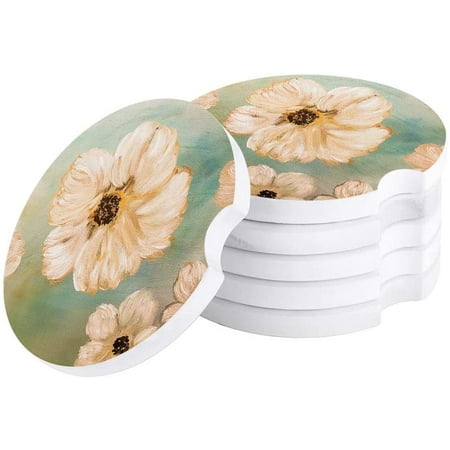 

FMSHPON Spring White Flower Oil Painting Texture Set of 4 Car Coaster for Drinks Absorbent Ceramic Stone Coasters Cup Mat with Cork Base for Home Kitchen Room Coffee Table Bar Decor