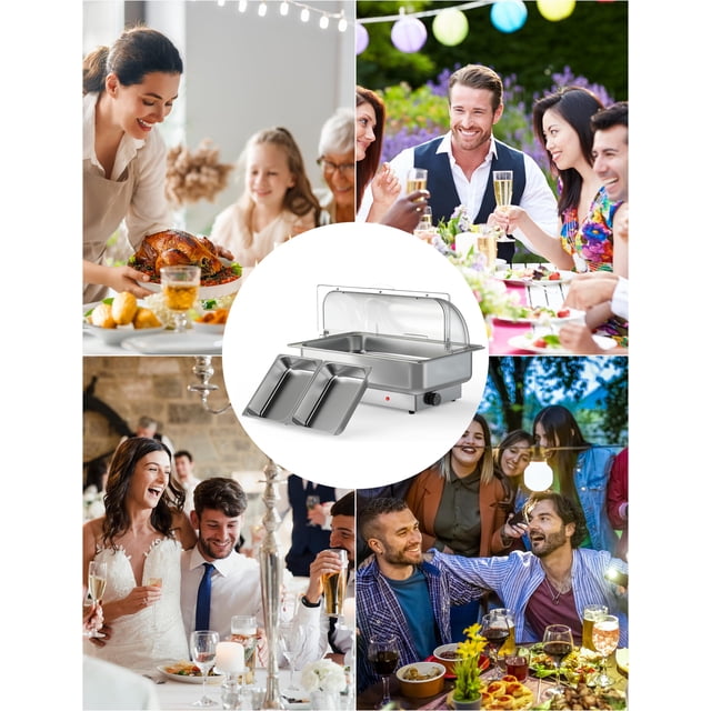 BeesClover Stainless Steel Electric Buffet Server, 9QT Full-Size Chafing Dish with Precise Temperature Control for Parties, Banquets, Events