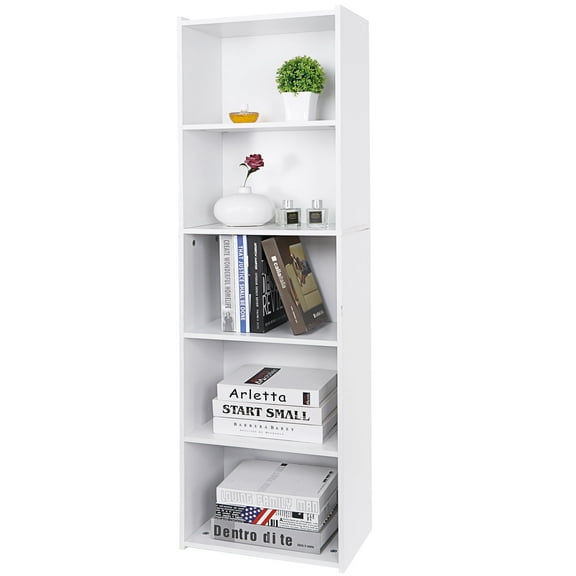 HomGarden 5-Tier Open Shelf Bookcase, Narrow Freestanding Bookshelf Storage with Adjustable Shelves for Living Room, Home, Office, White