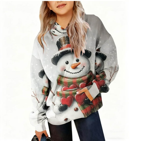 Lorytime Christmas Kids Hoodies for Girls Unisex Snowman Fleece Sweatshirt Long Sleeve Pullover with Pocket Tops 5-6Years
