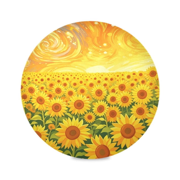 15" Sunflower Field Printed Round Placemats Set of 6 Heat Resistant Table Mat for Kitchen for Party Deco