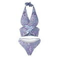 thumbnail image 3 of Gibobby Bañador de Bikini Traje de baño Bikini sexy para mujer Split Impreso con cuello cruzado Trajes de baño simples Tankinis Set(Morado,XL), 3 of 5