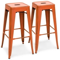 Best Choice Products 30" Set of 2 Modern Industrial Distressed Metal Bar Stools (Orange) by Best Choice Products