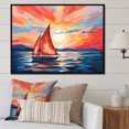 thumbnail image 2 of Designart "Sunset Serenity Sailing Boat II" Extra Large Transportation Framed Wall Art - Modern Red Boat Sailing Living Room Framed Canvas Art, 2 of 7