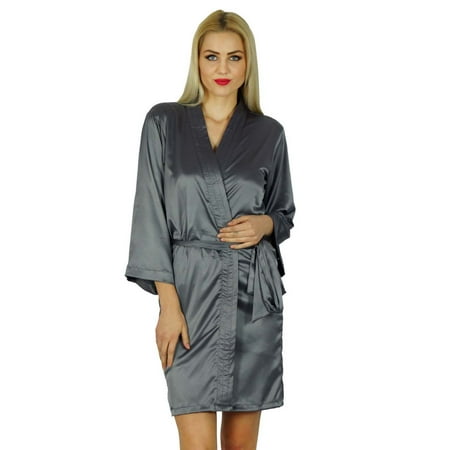 

Bimba Women Short Satin Getting Ready Robe Bridesmaid Kimono Sleeve Coverup