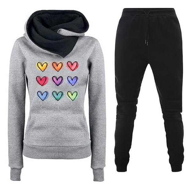 Puntoco Conjunto de dos piezas de suéter y pantalones estampados de manga larga con capucha y cuello redondo para mujer Puntoco Puntoco-5378