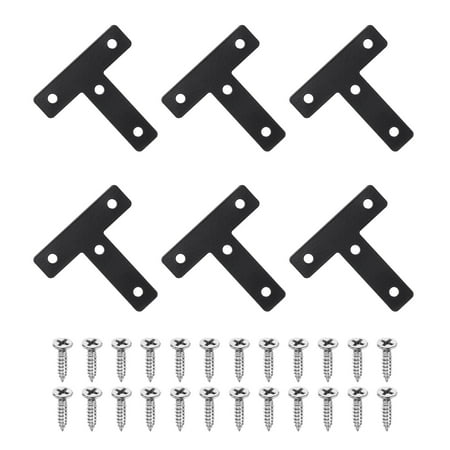 Uxcell 6 Pack T Shape Flat Bracket, 2.36" x 2.36" Metal Flat Corner Bracket Right Angle Corner Brace Mending Plate with Screws, Black