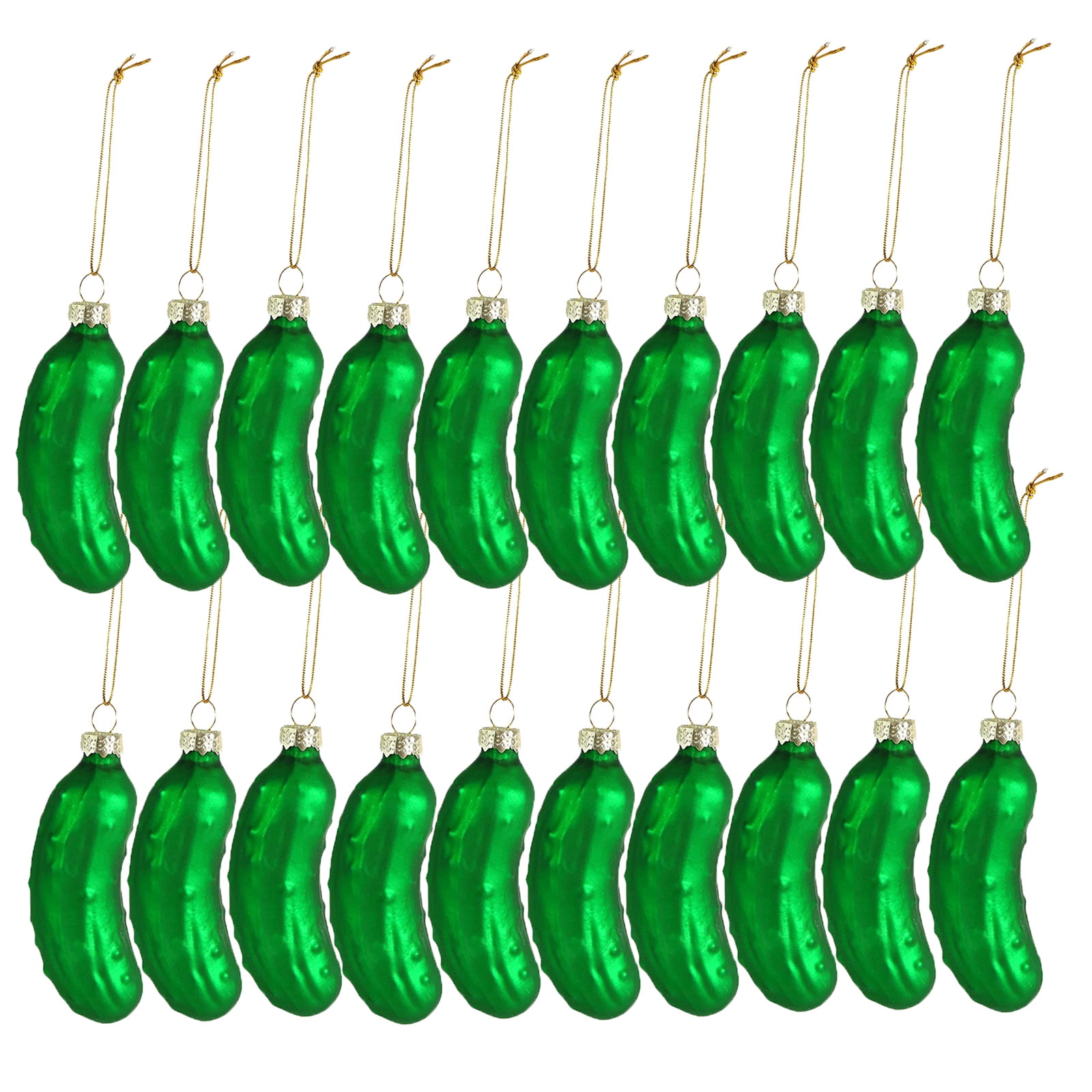 Baywell 20 Pieces Christmas Pickle Ornaments Glass Blown Green Pickle