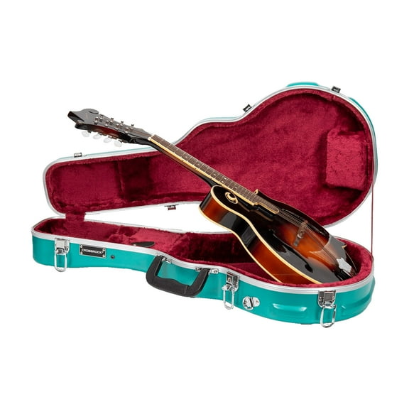 Crossrock F-style Mandolin Case | ABS Molded Hardshell with Security Lock, Metal Feet, and Detachable Straps-Mint Blue