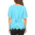 thumbnail image 2 of Sakkas Emma Womens Stonewashed V neck Short Sleeve Blouse Top Crochet Button Down - Turquoise - XL, 2 of 5