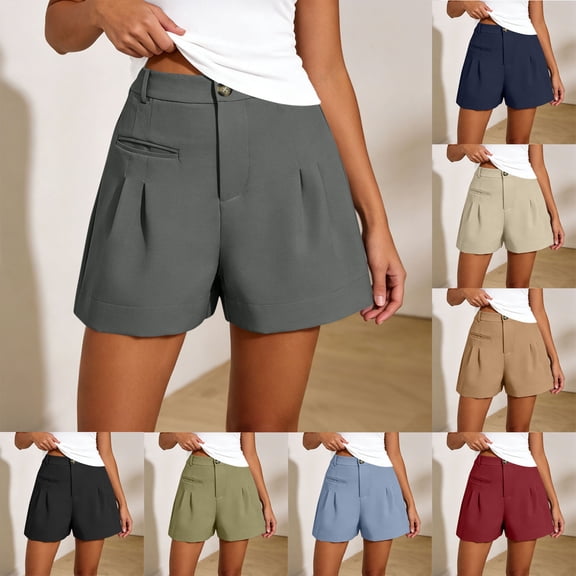 Hilenly Dressy Casual Shorts for Women High Waisted Summer Lounge Pleated Shorts Elastic Waisted Tailored Work Shorts with Pockets
