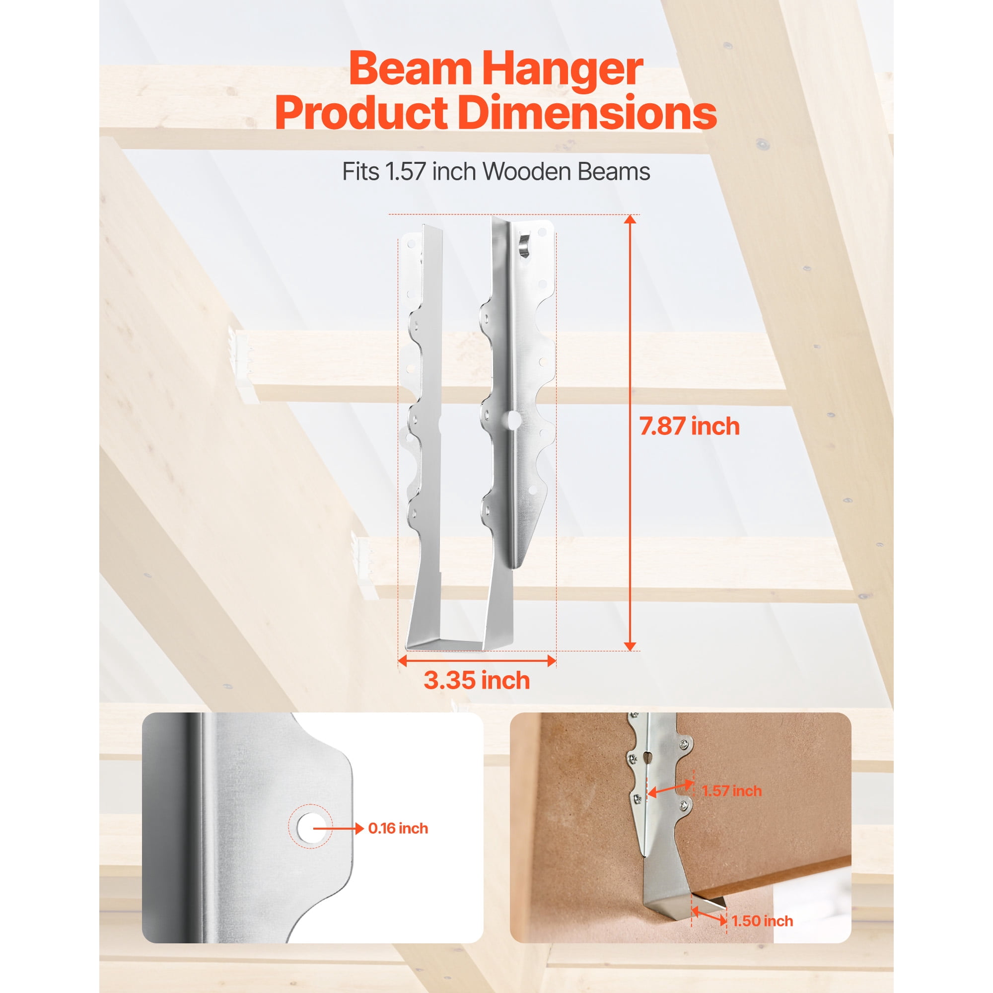 KFFKFF 50-Piece Joist Hanger Set, Dimensions 1.57 x 1.50 x 7.83 inch / 40 x 38 x 199 mm, Rust-Resistant Tie Brackets for Decks, Floors, and Ceiling Trusses