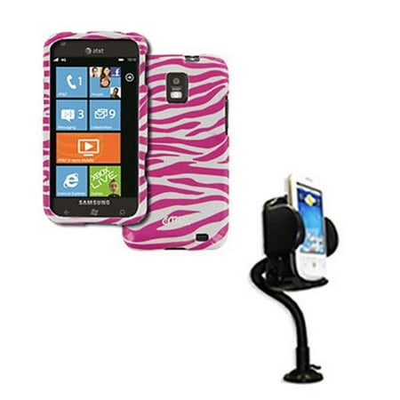 EMPIRE Samsung Focus S I937 Design Case Cover (Pink and White Zebra Stripes) + Car Dashboard Mount [EMPIRE