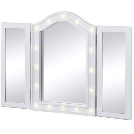 Best Choice Products Lighted Tabletop Tri-Fold Vanity Mirror Decor Accent for Bedroom, Bathroom w/ 16 LED Lights, Velvet-Lined Back -