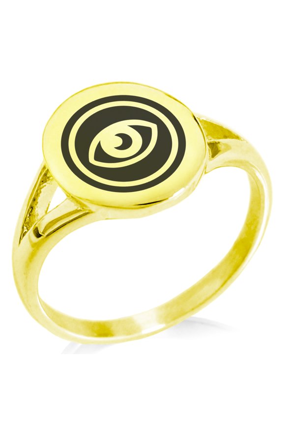 Stainless Steel Telekinesis Element Rune Minimalist Oval Top Polished Statement Signet Ring