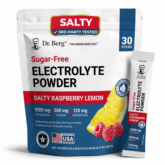 Dr. Berg Electrolyte Powder, Salty Raspberry Lemon, 30 Sticks