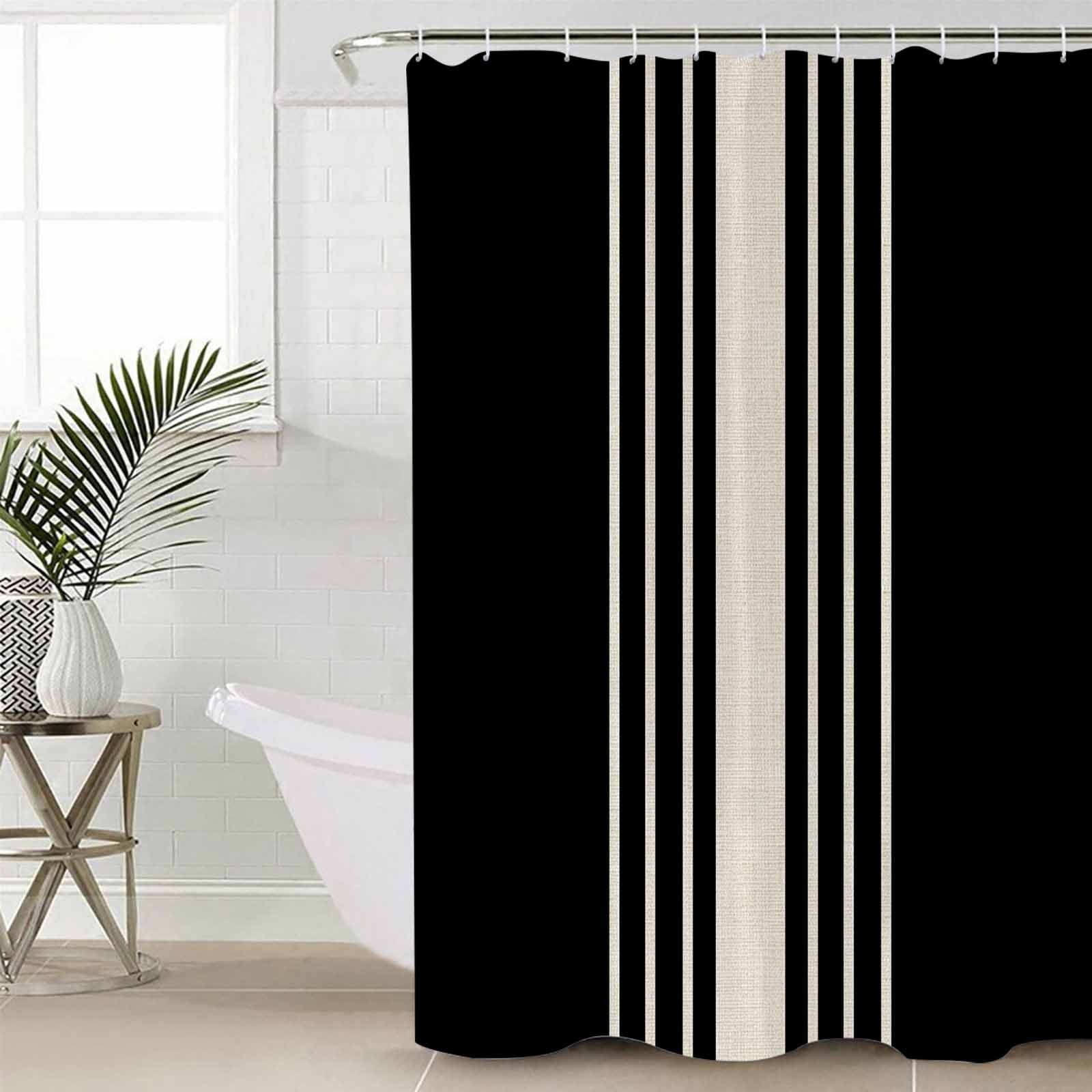 54x78 Inch Shower Curtain Decorative Black Beige Striped Bathtub Bath Curtains Fabric Waterproof Bathroom Decor Modern Farmhouse Retro Lines Small Stall Shower Curtain Set with 12 Hooks