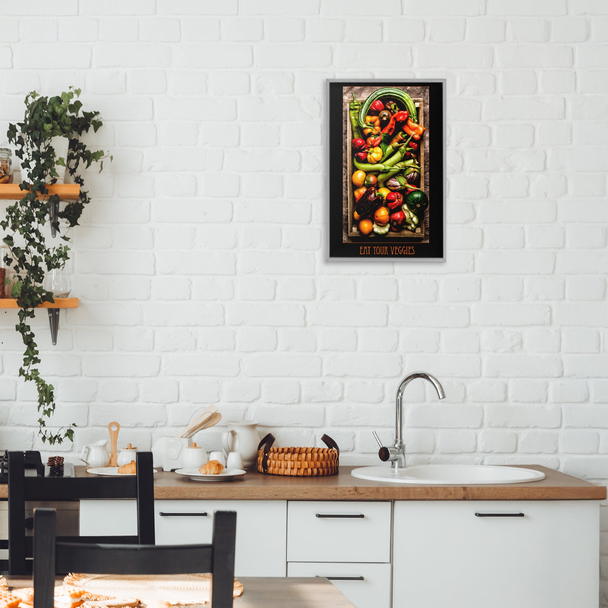 Stupell Industries Eat Your Veggies Vibrant Harvest Gray Framed Giclee Art, design by Carl Kravats