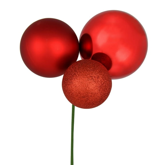 Vickerman 18" Red Ball Ornament Christmas Pick, Pack of 2