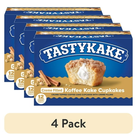(4 pack) Tastykake Koffee Cake Cupcakes, 12 Count, 6 Packs of 2 Crème-Filled Cupcakes with Crumb Topping, Shelf-Stable