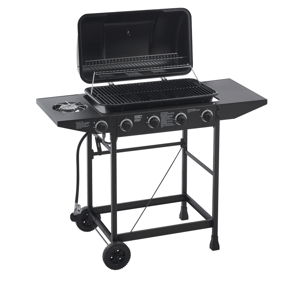 4 Burner BBQ Propane Gas Grill with Side Burner 42000 BTU Output Stainless Steel Barbecue Grill with Enamel Coated Grates and Side Tables for Outdoor Cooking Kitchen and Patio Backyard