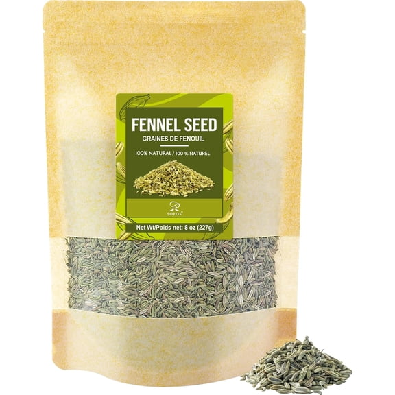Soeos Whole Fennel Seeds, 8oz (227g) Resealable Bag, Non-GMO, Vegan, Gluten Free, Kosher