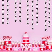Black & Silver Heart Garland, 52ft Double-Sided Glitter Party Decor for Weddings & Special Events