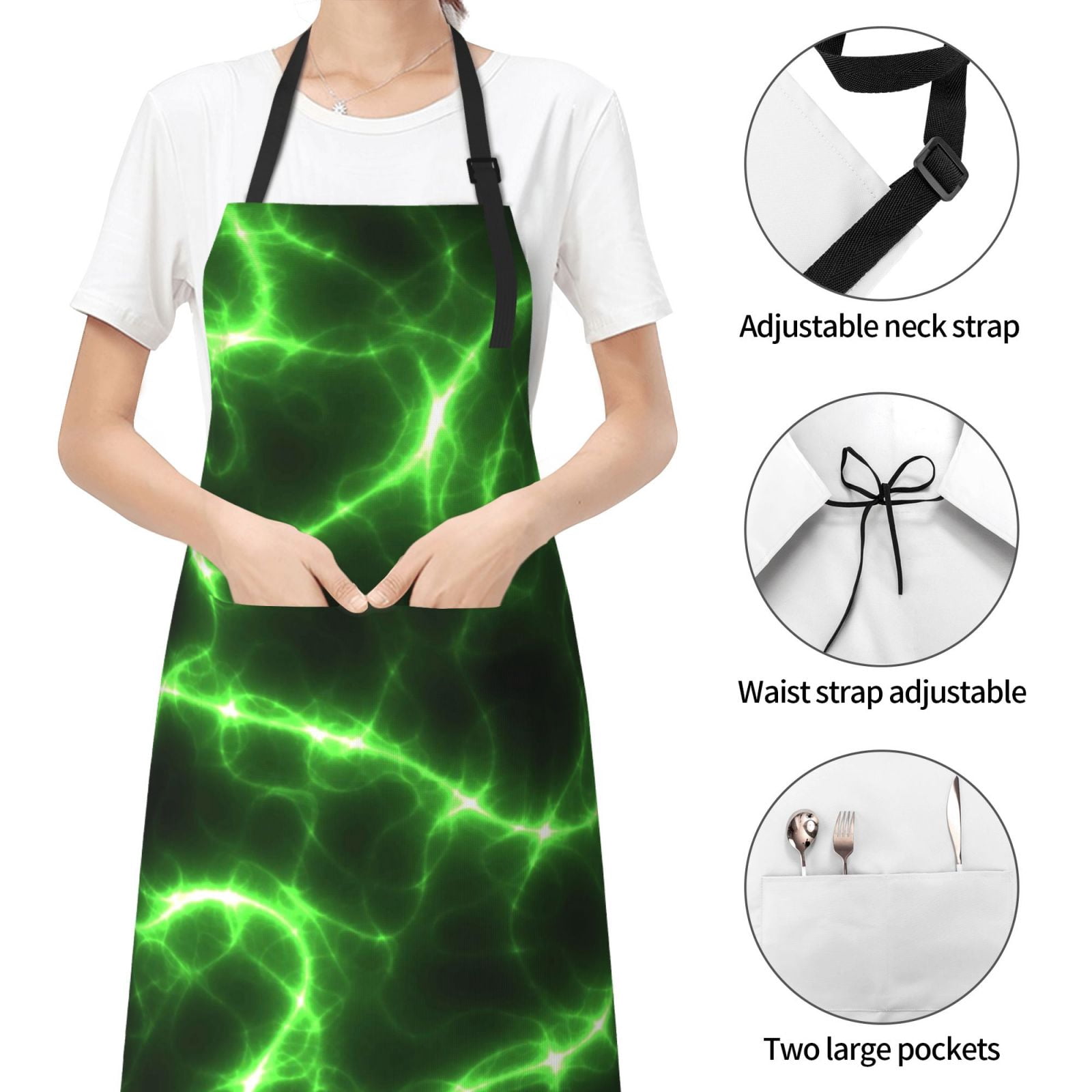 Kdxio Green Lightning Apron with Pockets Adjustable Kitchen Aprons for Men Women Waterproof Aprons for Cooking,Drawing,Crafting, Baking Household Cleaning
