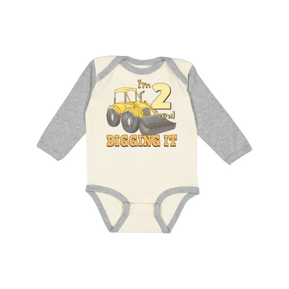 Inktastic I'm 2 and Digging It Bulldozer Boys or Girls Long Sleeve Baby Bodysuit