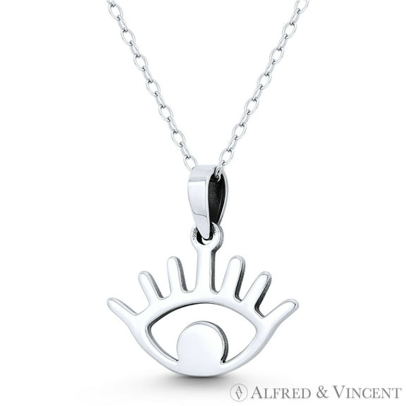 Evil Eye w/ Eyelash Luck Charm 20x20mm Pendant in Oxidized .925 Sterling Silver
