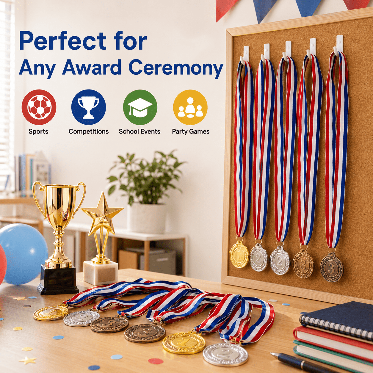 Gold Silver Bronze Award Medals, 1st 2nd 3rd Award Medals Metal Winner Medals Prizes for Sports, Competitions, Olympic Style 2 Inches 24 Pieces