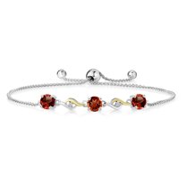 Gem Stone King 3.02 Ct Red Garnet E-F Lab Grown Diamond 925 Silver and 10K Yellow Gold Bracelet for Women