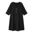 thumbnail image 5 of Women Casual V-Neck Linen Dress with Pockets, Solid 3/4 Sleeve, 5 of 5