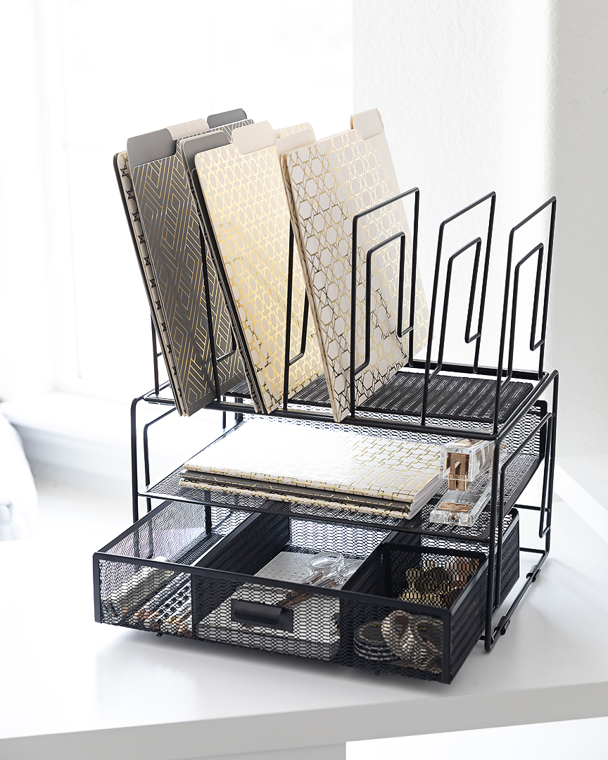 Blu Monaco Monte Desk Organizer with File Sorters and Drawer - Black