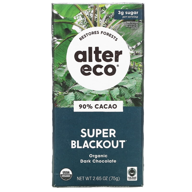 Alter Eco Organic Dark Chocolate Bar Super Blackout 90% Cacao 2.65 oz Pack of 2