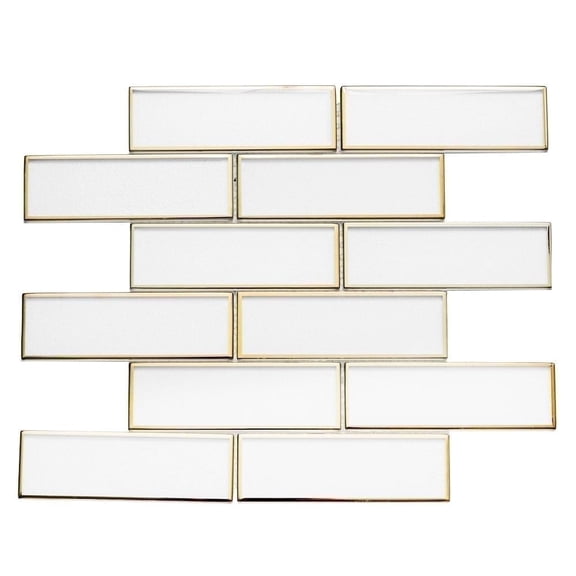 The Tile Life Athena 2" x 6" White/ Gold Glossy Glass Brick Mosaic Tile Sample, 1 Piece