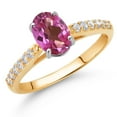 thumbnail image 2 of Gem Stone King 10K Yellow and White Gold Pink Mystic Topaz and White Lab Grown Diamond Engagement Ring for Women (1.48 Cttw, Oval 8X6MM, Gemstone Birthstone, Size 6), 2 of 4