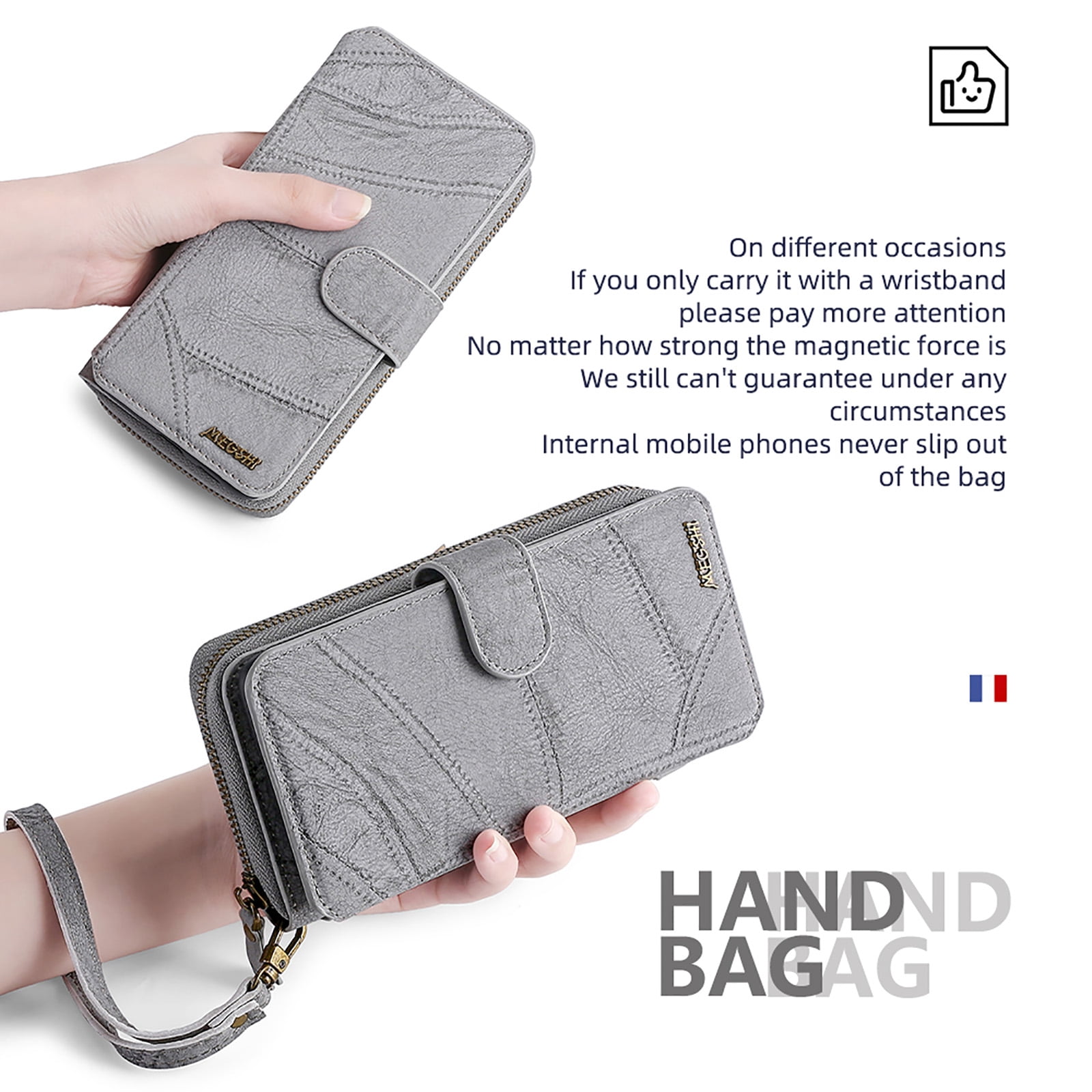 For Samsung Galaxy S25 Ultra Wallet Case with RFID Blocking Credit Card Holder, Detachable Wallet Phone Case Magnetic Closure Flip Kickstand PU Leather Flip Lanyard Strap Wristlet Zipper Purse,Gray