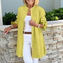 Long Shirts For Women Women's Solid Lapel Long Sleeved Button Up Shirt Solid Lapel Collared Long Blouses Tops with Pockets Dressy Blouses Fall and Winter Tops