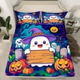 thumbnail image 2 of Castle Fairy Cartoon Ghost 4-Piece Full Size Sheets for Children,Orange Pumpkin Bed Sheets,Happy Halloween Lightweight Sheet Sets,Ultra Soft Home Decor, 2 of 7