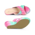 thumbnail image 4 of BLISSFUL STEP Women's Tie Dyed Strap Platform Slide Wedge Heels Sandals Pink Green 8.5, 4 of 7